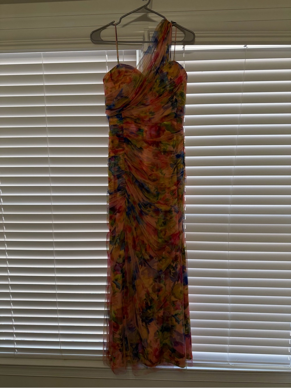 Theia One-Shoulder Floral Maxi Dress in Yellow, Pink and Blue
